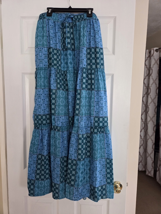 The Unbranded Brand Dresses & Skirts - Boho Blue/Green Patchwork Tiered Maxi Skirt XL Fits Like L